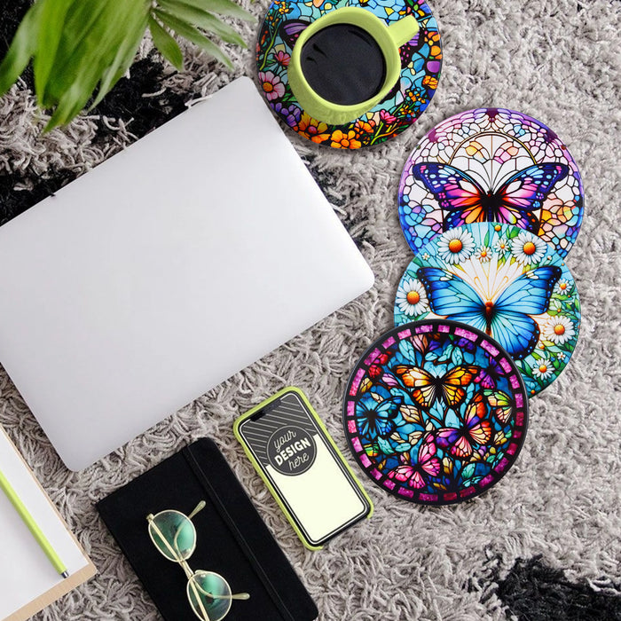 Posavasos ceramica corcho mariposas flores 4219