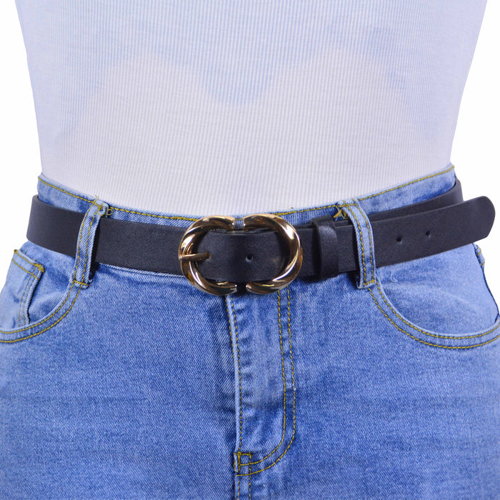 cinturon sintetico liso negro metal dorado 4077-2