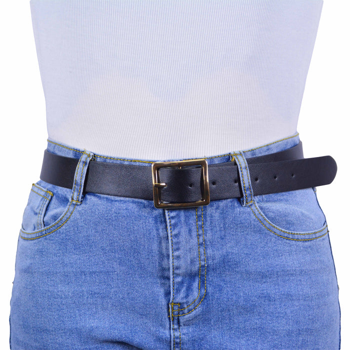 cinturon sintetico liso negro metal dorado 4080-2