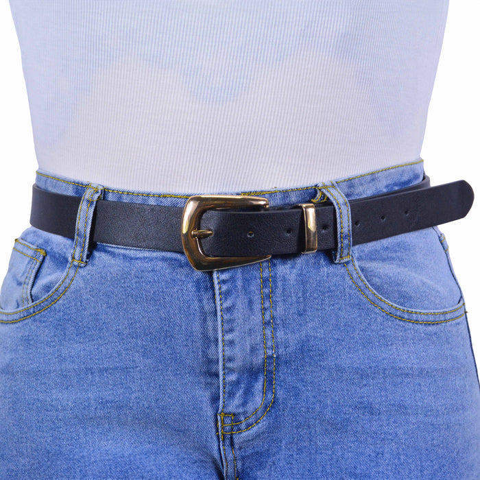 cinturon sintetico liso negro metal dorado 4082-2