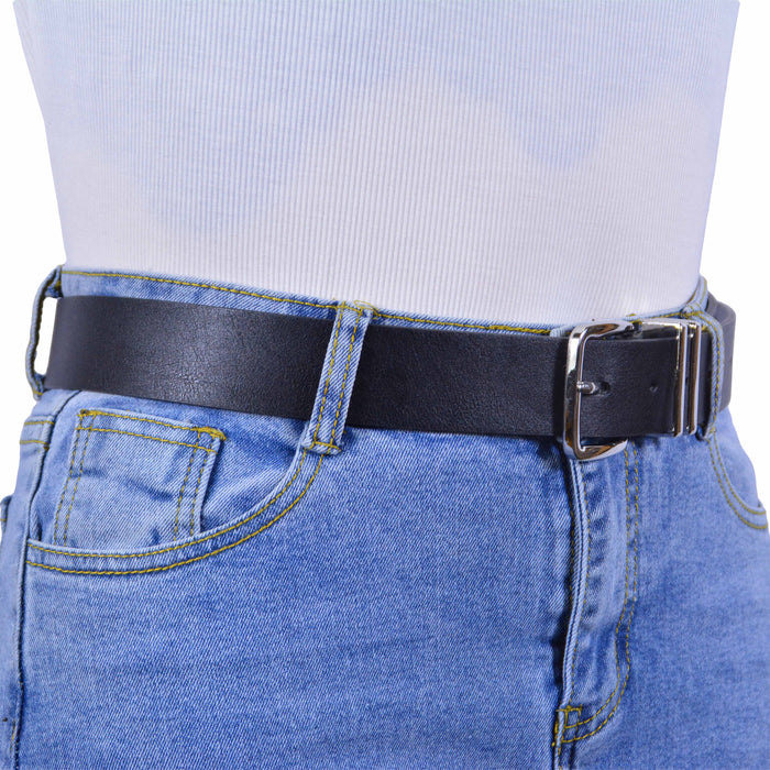 cinturon sintetico liso negro metal plateado 4076-1