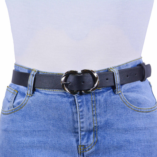 cinturon sintetico liso negro metal plateado 4077-1