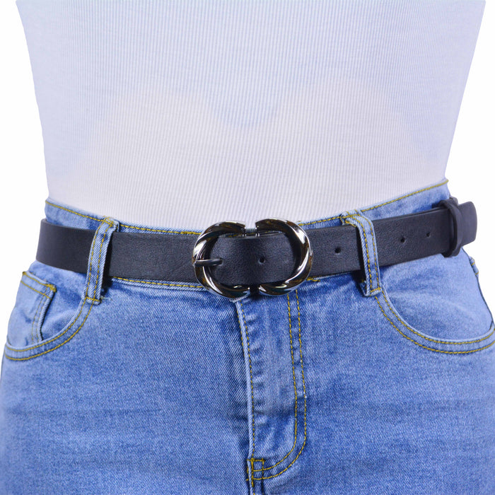 cinturon sintetico liso negro metal plateado 4077-1