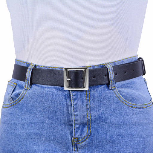 cinturon sintetico liso negro metal plateado 4078-1