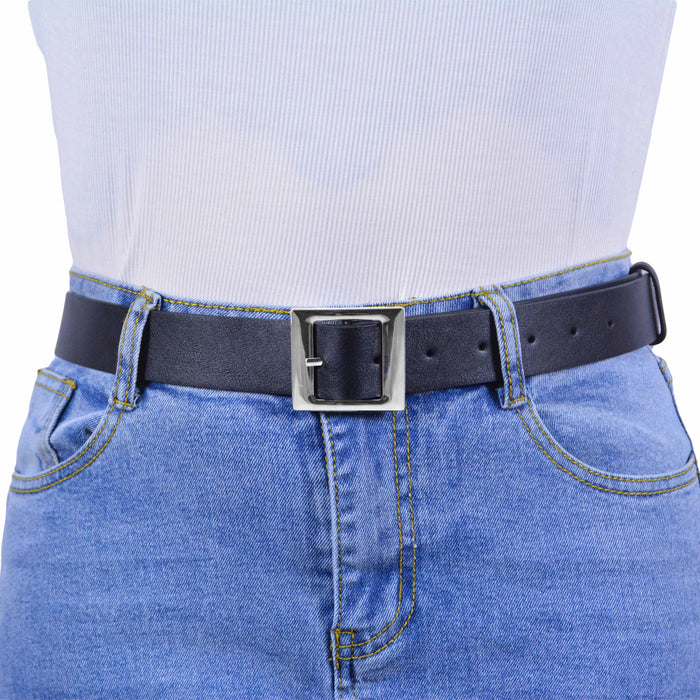 cinturon sintetico liso negro metal plateado 4078-1