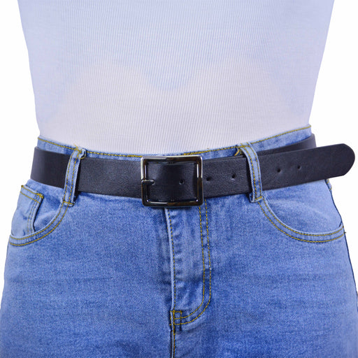 cinturon sintetico liso negro metal plateado 4080-1