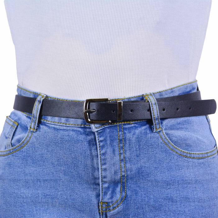 cinturon sintetico liso negro metal plateado 4083-1