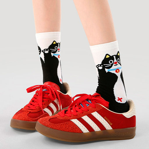 Calcetines algodon largo mujer gato negro