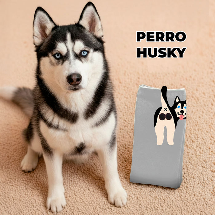 Calcetines largos algodon bolitas perro negro blanco