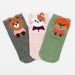 Pack 3 calcetines cortos animales oso gato panda rojo
