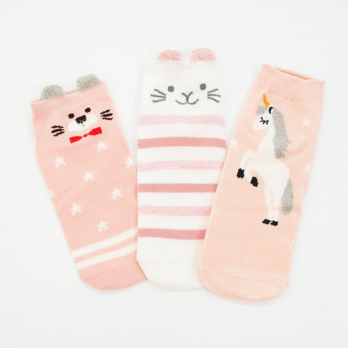Pack 3 calcetines cortos gato conejo uniconio rosado 1887