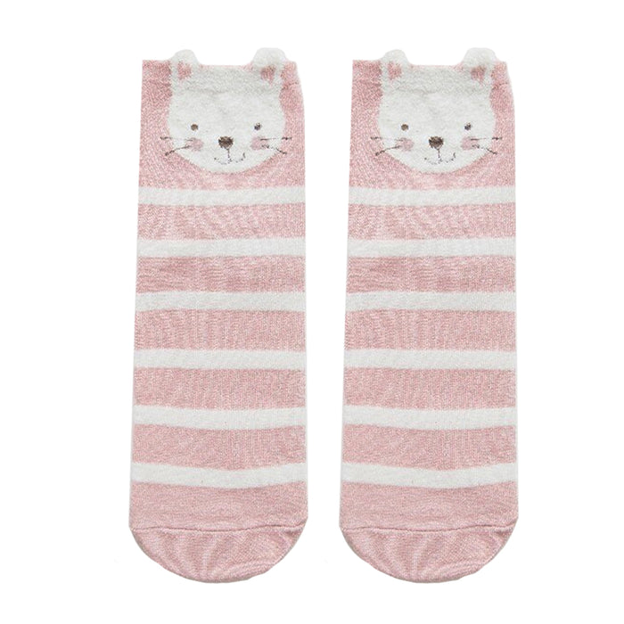 Pack 3 calcetines media pierna conejos rayas rosado 1857