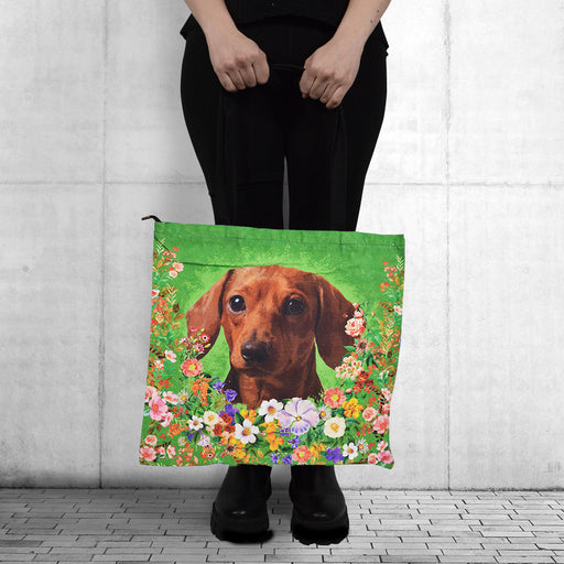 Bolso chico lona floral verde salchicha cafe 3904