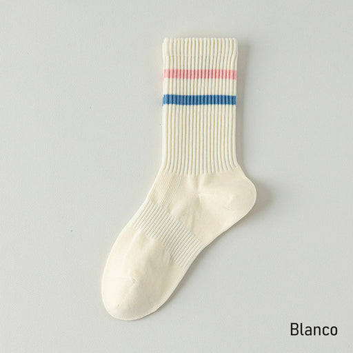 Calcetin algodon largo 2 rayas blanco 4093-2
