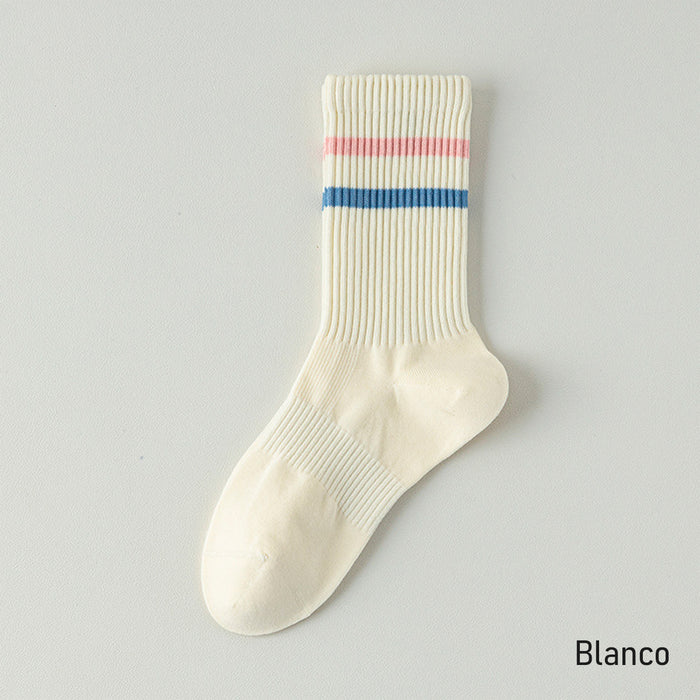 Calcetin algodon largo 2 rayas blanco 4093-2