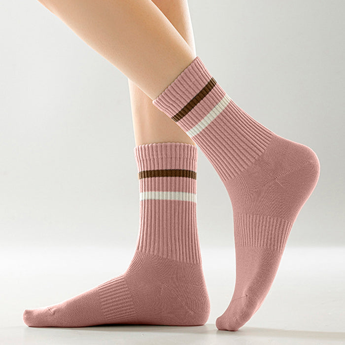 Calcetin algodon largo 2 rayas rosado 4093-3