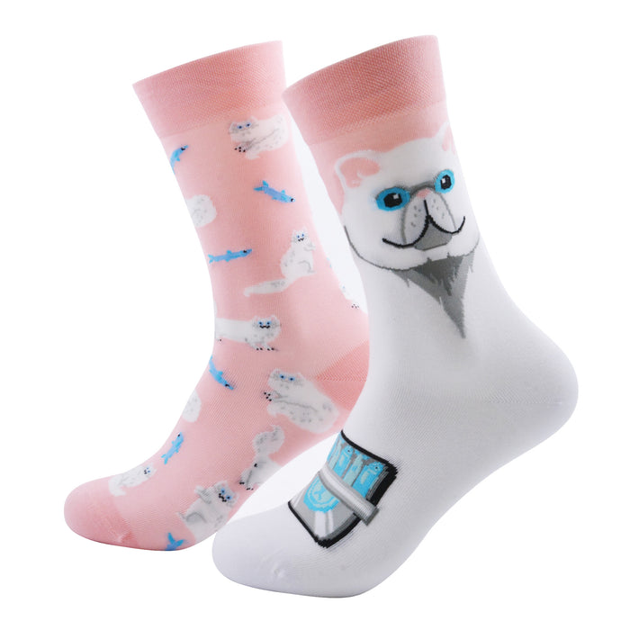 Calcetin algodon largo ab doble diseno gato blanco AB-41