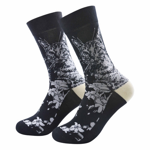 Calcetin algodon largo gato blanco fondo negro 334