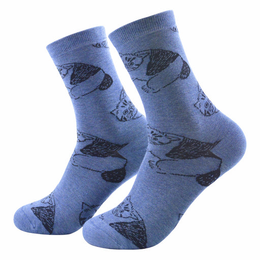 Calcetin algodon largo gatos azul 238