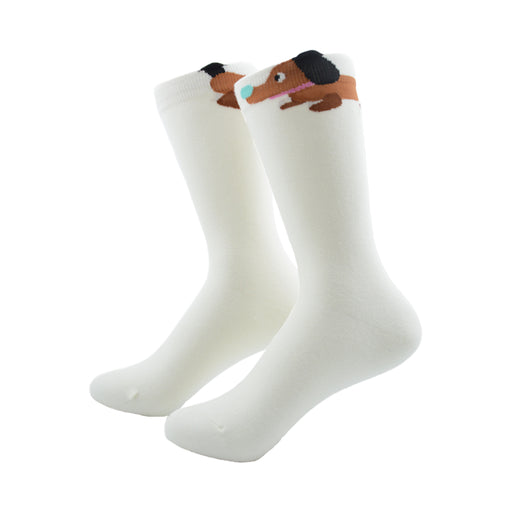 Calcetin algodon largo perro salchicha cafe blanco 375