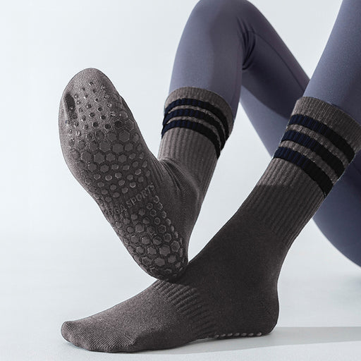 Calcetin algodon largo yoga mujer 3 rayas gris 4092-2