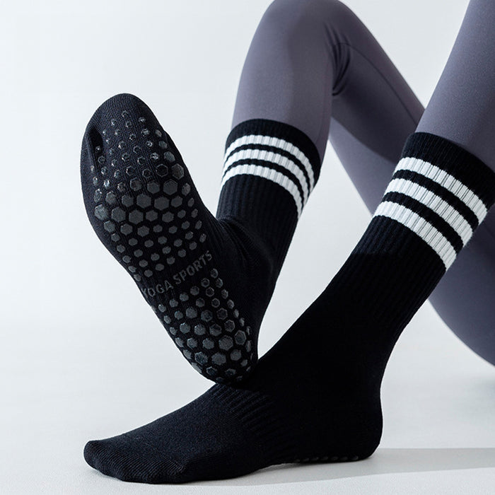 Calcetin algodon largo yoga mujer 3 rayas negro 4092-1