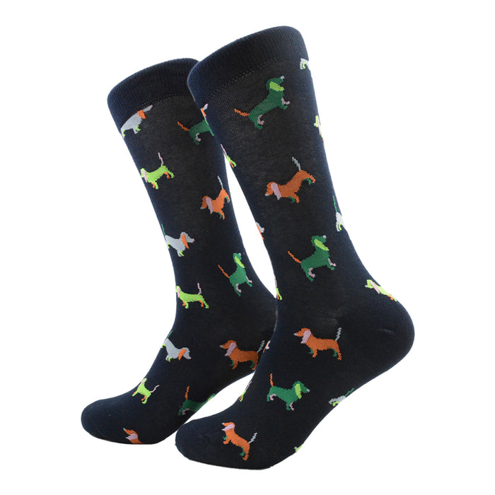 Calcetin algodon negro perro salchicha colores 228