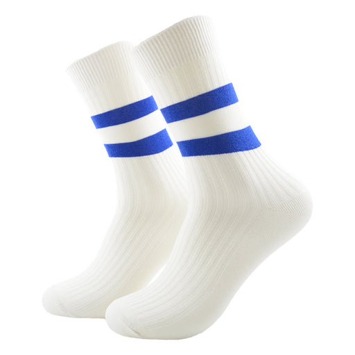 Calcetin largo algodon blanco raya azul 3960-1