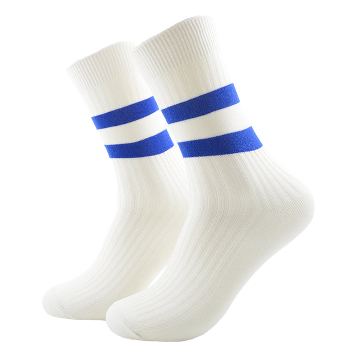 Calcetin largo algodon blanco raya azul 3960-1