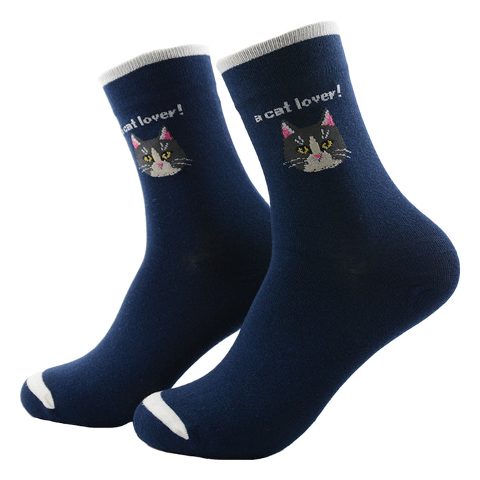 Calcetin largo algodon gatos cara cat lover azul 3953-1