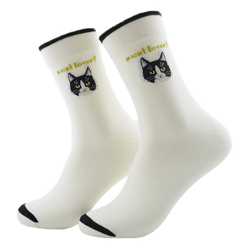 Calcetin largo algodon gatos cara cat lover blanco 3953-3