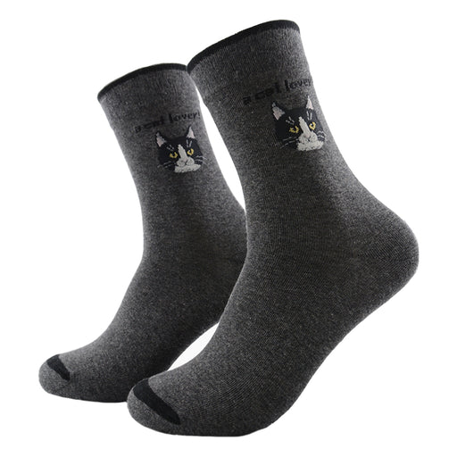 Calcetin largo algodon gatos cara cat lover gris 3953-4