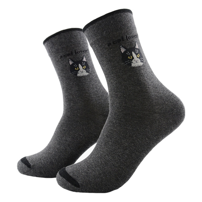 Calcetin largo algodon gatos cara cat lover gris 3953-4