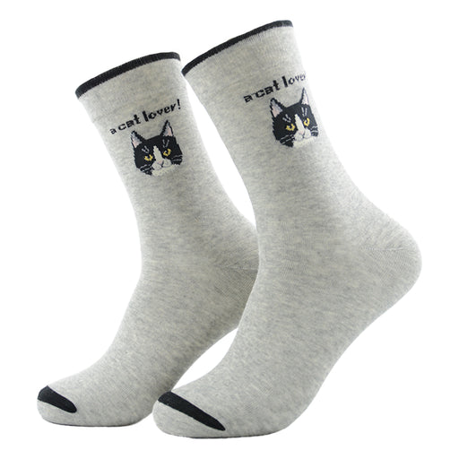 Calcetin largo algodon gatos cara cat lover gris claro 3953-5