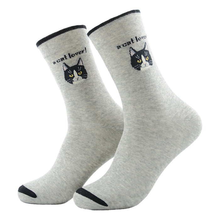 Calcetin largo algodon gatos cara cat lover gris claro 3953-5