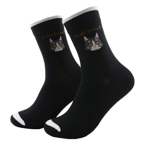 Calcetin largo algodon gatos cara cat lover negro 3953-2