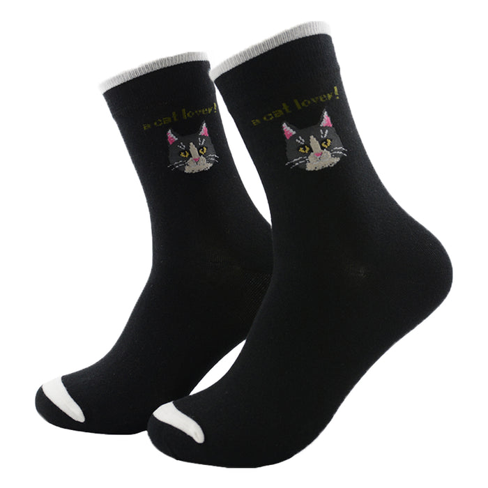 Calcetin largo algodon gatos cara cat lover negro 3953-2