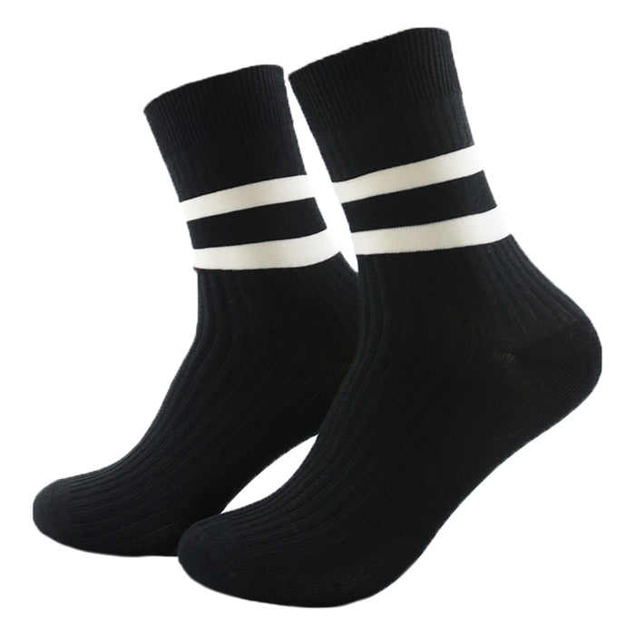 Calcetin largo algodon negro raya blanca 3960-3