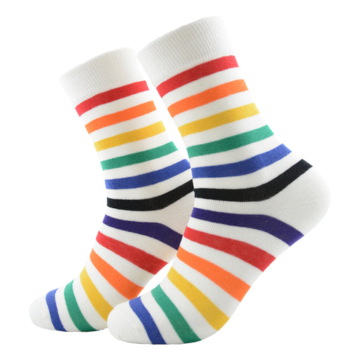 Calcetin largo algodon rayas colores blanco 3949-1