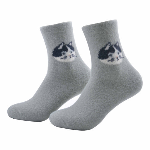 Calcetin largo lana sintetica invierno gato gris 4029-3