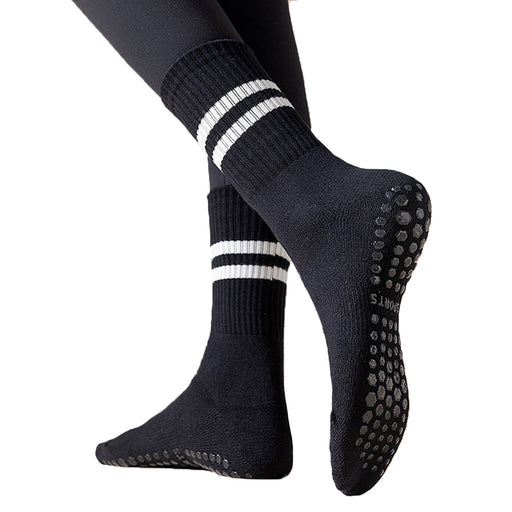 Calcetin negro yoga antideslizante 2 rayas 