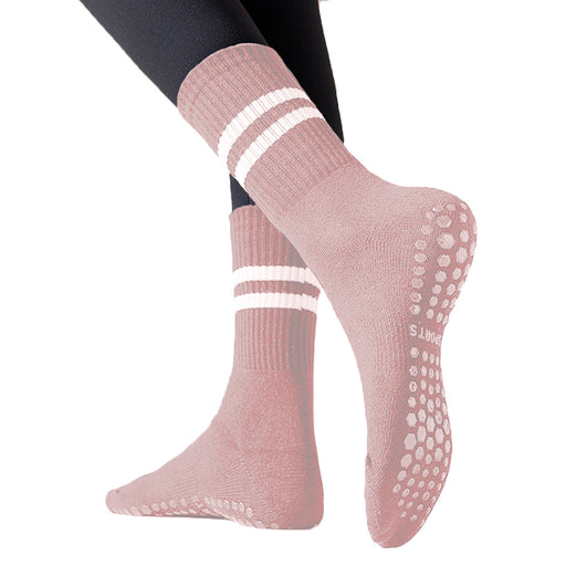 Calcetin rosado yoga antideslizante 2 rayas 