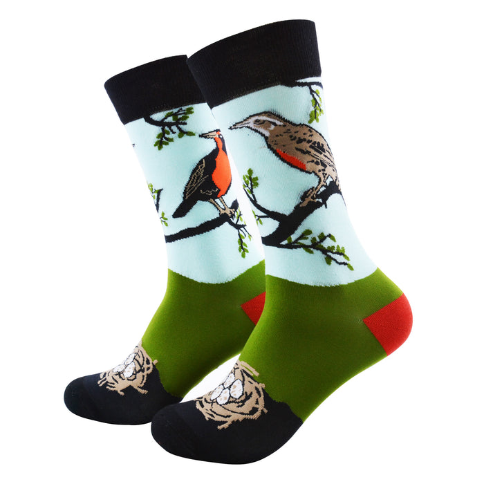 Calcetines algodon estampado largo fauna chilena pajaro loica 630