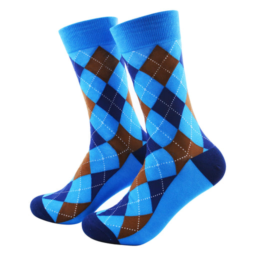 Calcetines algodon estampado largo rombos cafe azul 583
