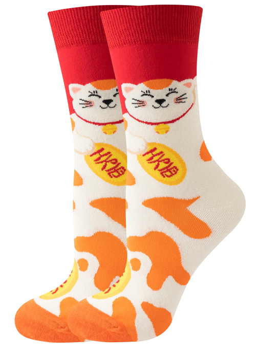 Calcetines algodon largo cara de gatos de la suerte