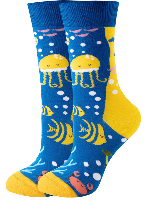 Calcetines algodon largo mar peces aguamalas