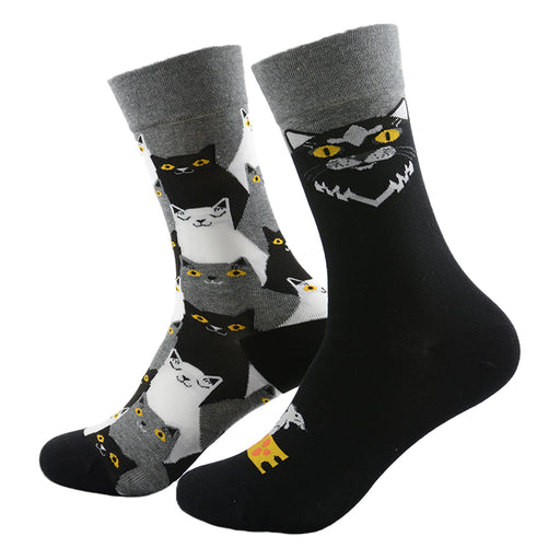 Calcetines algodon largos ab diseño doble gato negro blanco gris 3981-8 