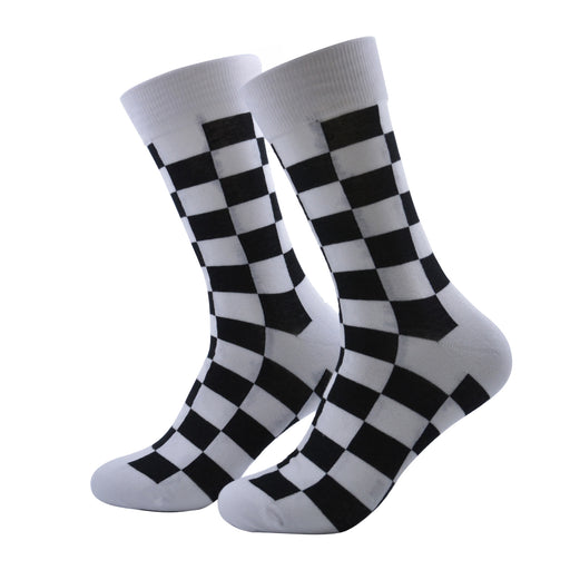 Calcetines algodon largos cuadros blancos negros 700