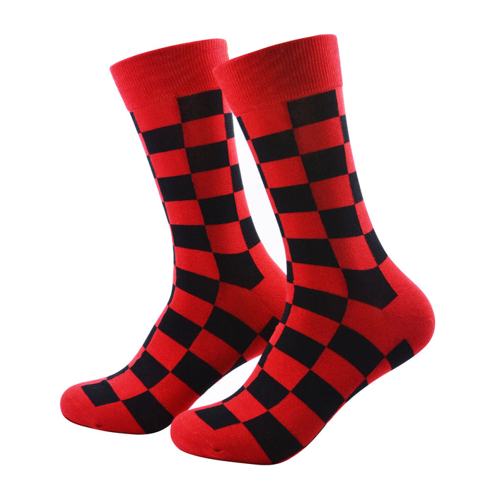 Calcetines algodon largos cuadros rojos negros 701