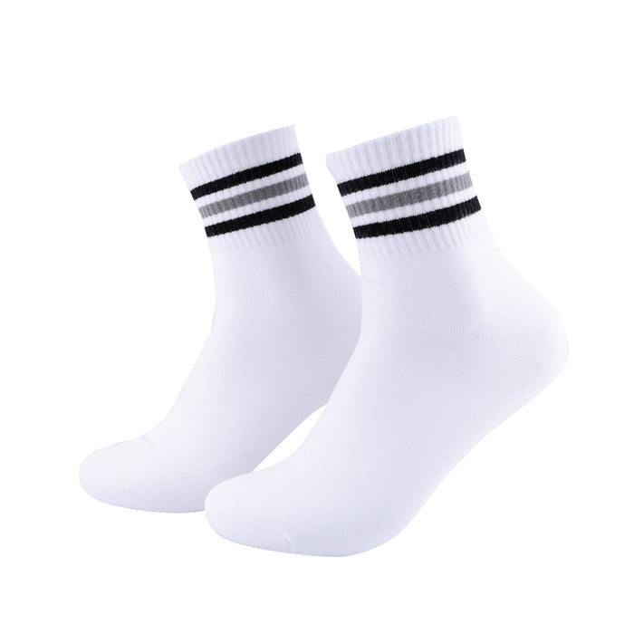 portada Calcetines blancos algodon media pierna rayas negro y gris